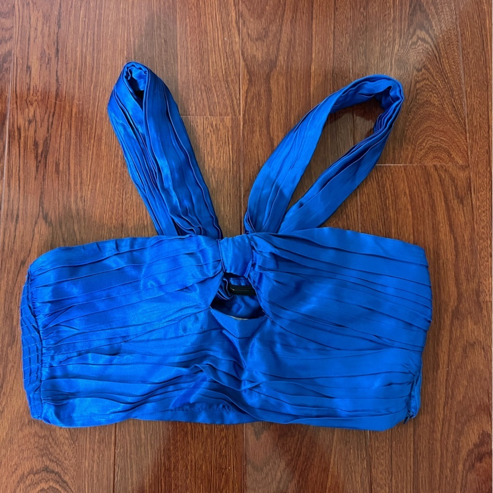 Zara Blue Ruched Crop Top Size S - Picture 5 of 6